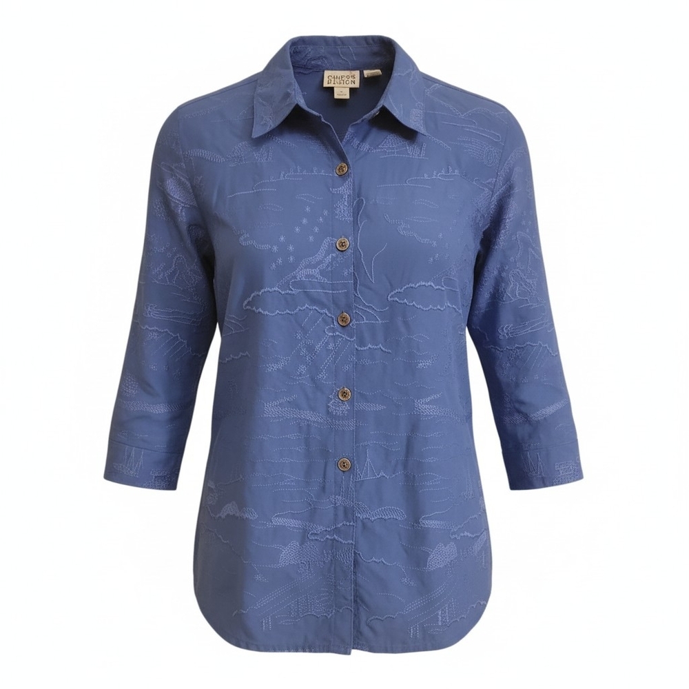 Chico's Vintage Embroidered Blue Button-Down Blouse Size 2 (Women's 12/14 Large)